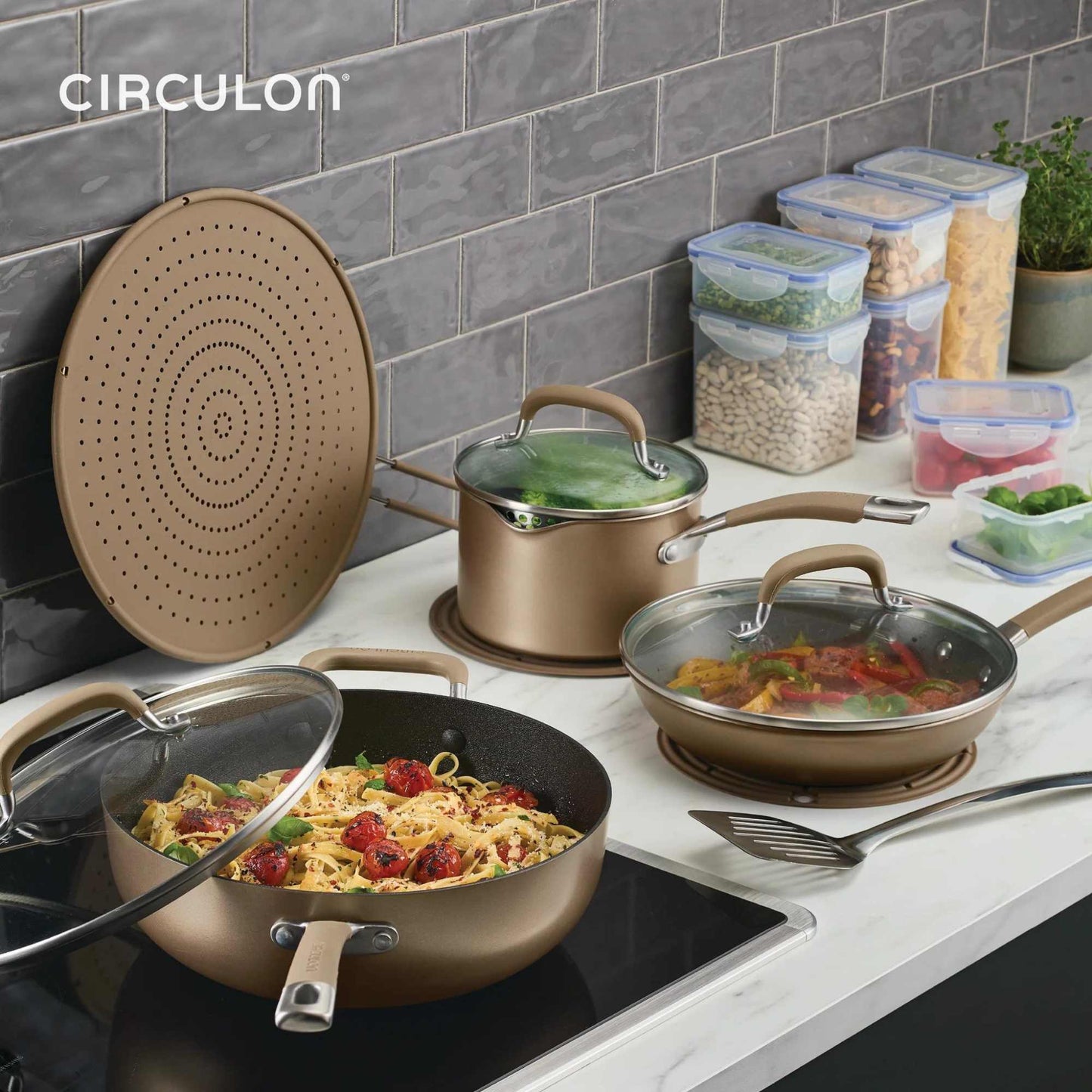 Circulon ScratchDefense A1 Nonstick Induction 10 Piece Cookware Set Champagne